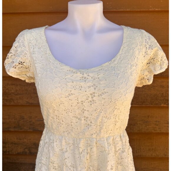 Forever 21 Womens Ivory Lace Short Sleeve Mini Dress Size M - Picture 5 of 8